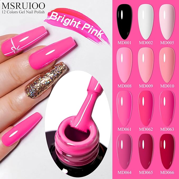 Nude Pink Gel Polish 12 Colors Gel Nail Polish Set Nail Polish Light Pink Baby Pink White Black Nail Art Design Manicure Kit Gifts for Women 8ml