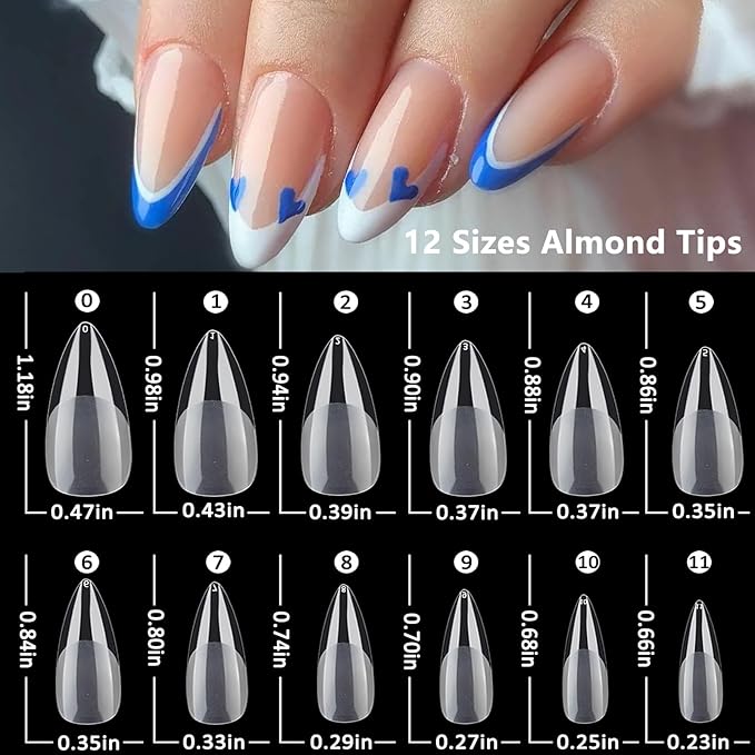 LoveOurHome 600pc Almond Nail Tips Medium Fake Nails Clear Press on Nail Almond Full Cover Short Stiletto Soft Gel Nails Tip Medium Artificial False Fingernails for Gel Acrylic Nail Extension