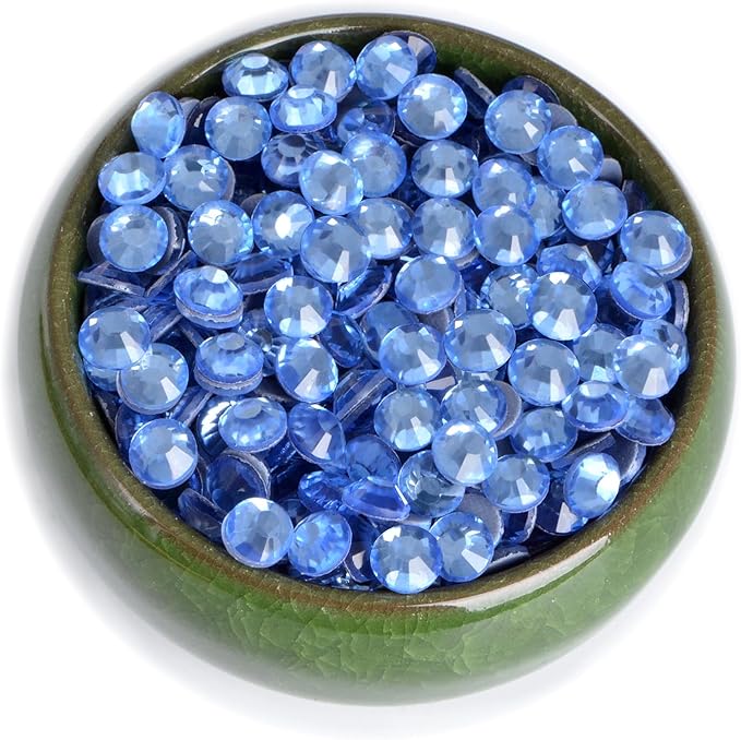 NCB 288pcs Hotfix Rhinestones Flatback for Crafts - Glass Round Crystals Gems for Clothes, Shoes, Bag DIY Decoration (Lt. Sapphire, SS30 6.3mm)