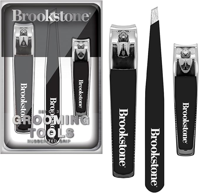 Brookstone Nail Clippers Set - Premium Stainless Steel Nail Clipper and Nail Cutter with Rubberized Non-Slip Grip, Includes Case and Tweezer, Two Nail Clippers for Precision Grooming