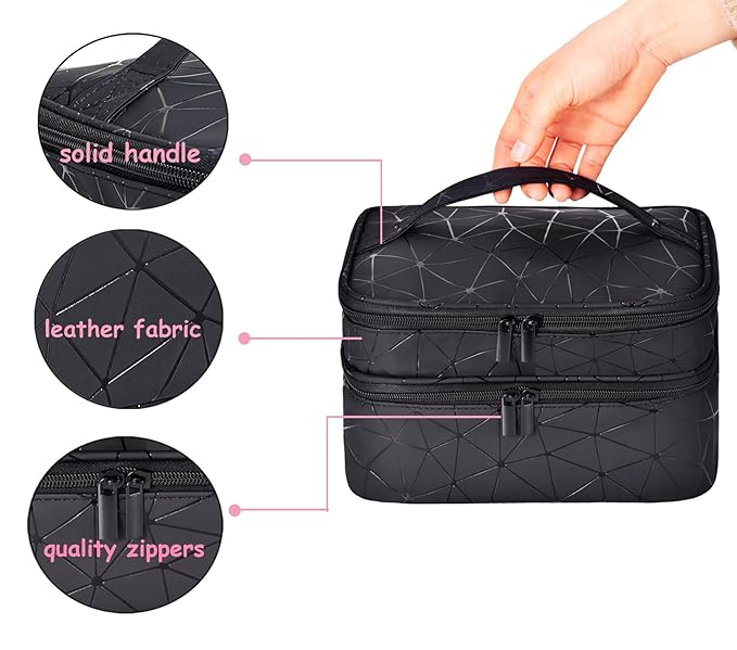 Nail Polish Organizer- Holds 30 Bottles Nail Supply Organizers and Storage Double-layer Nail Bag Organizer Case Nail varnish Organizer Nail Polish Storage Bag with Handle (Black-a)