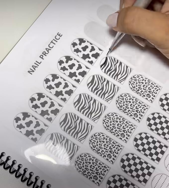 Gel & Acrylic Nail Art Workbook Reusable 3D Nail Design Template Ombre Stilleto French tip Nail Practice Book for UV Gel Polish Poly Builder Gel X Acrylic Nail foils Crystals Rhinestones Glitter (5)