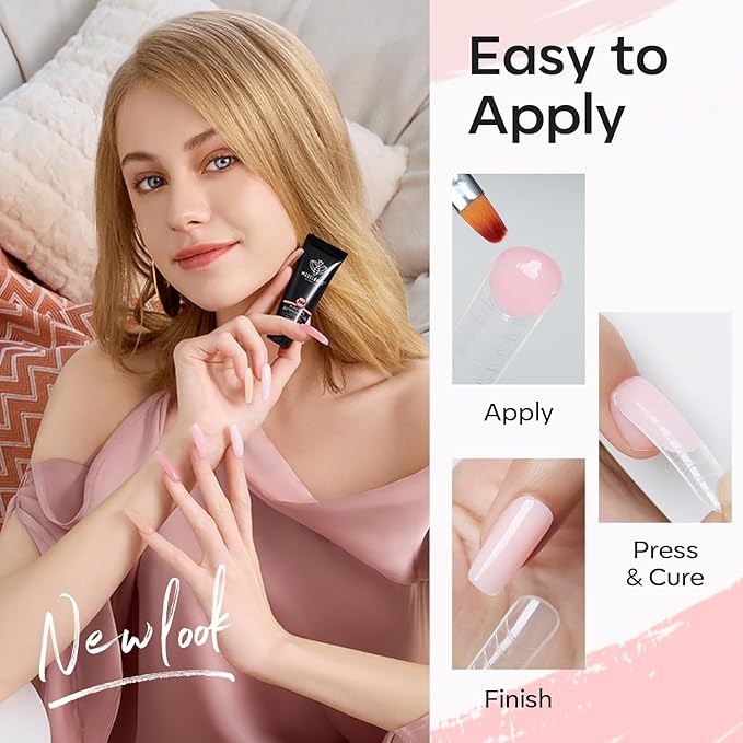 modelones Poly Nail Gel Kit 6 Colors with 8 W Lamp Nail Extension Gel Kit Nude Clear Pink Natural Complete for Beginner Thickening Solutions DIY at Home for Women