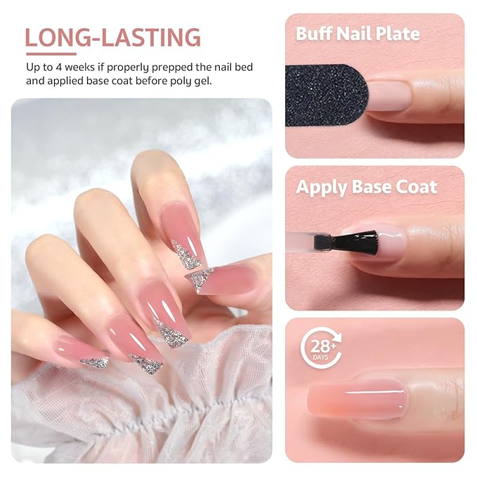 GAOY Poly Gel, 60g Nail Extension Gel, Pink Nude Builder Enhancement for Beginner & Professional Nail Art Salon DIY at Home