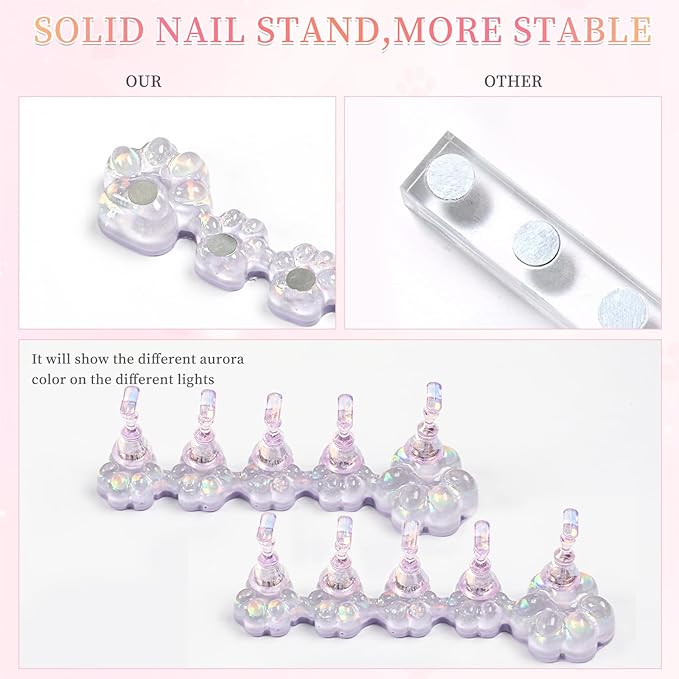 lootaan 2 Set Nail Holder for Painting Nails ,Fake Nail Tips Training ,Aurora Acrylic Nail Stand for Press on ,Nails Display with 96 Pcs Reusable Adhesive Putty (Laser purple)