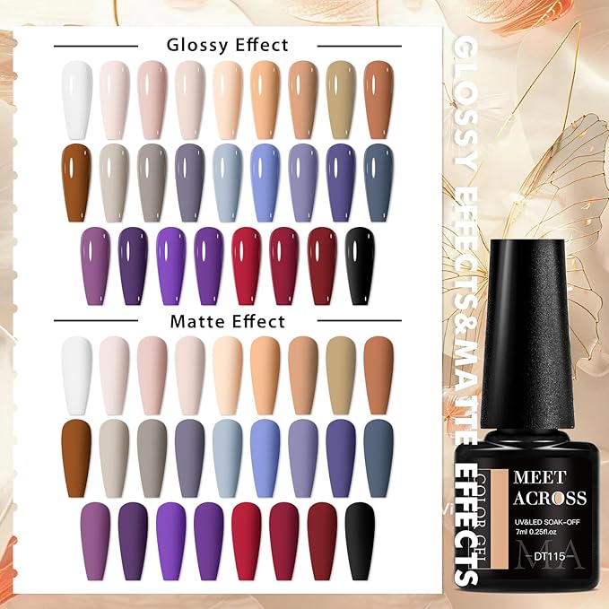MEET ACROSS Nude Gel Nail Polish 26 Colors Skin Tone Nude Brown Gel Polish Grey Purple Red Fall Winter Series Nail Polish Kit Manicure Gifts for Women Girls 30Pcs