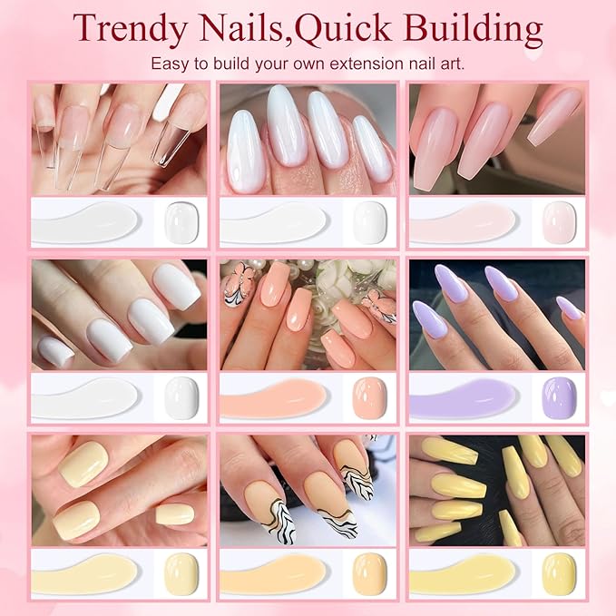 MTSSII 15Pcs Gel Nail Polish Set 6 Colors Nude Gel Polish + 3Pcs Poly Nail Gel Poly Extension Gel for Nail with Slip Solution, Dual-Ended Brush, Nail File Manicure Kit