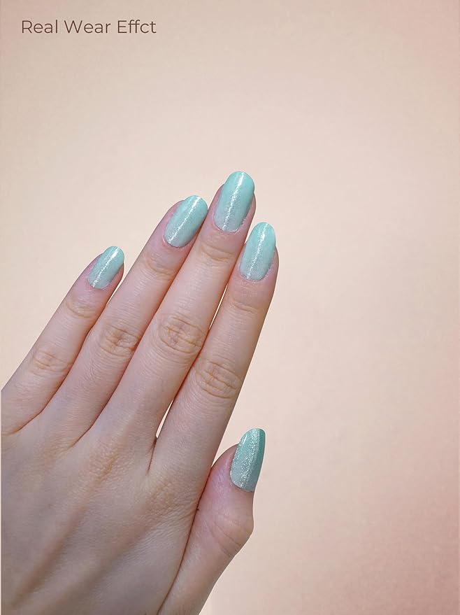 Pre Cured Gel Nail Strips - 44PCS Salon Quality Gel Nail Stickers - Long Lasting Polish Wraps for Women no UV Light Needed Easy Apply& Remove (Fairy Dust Green）