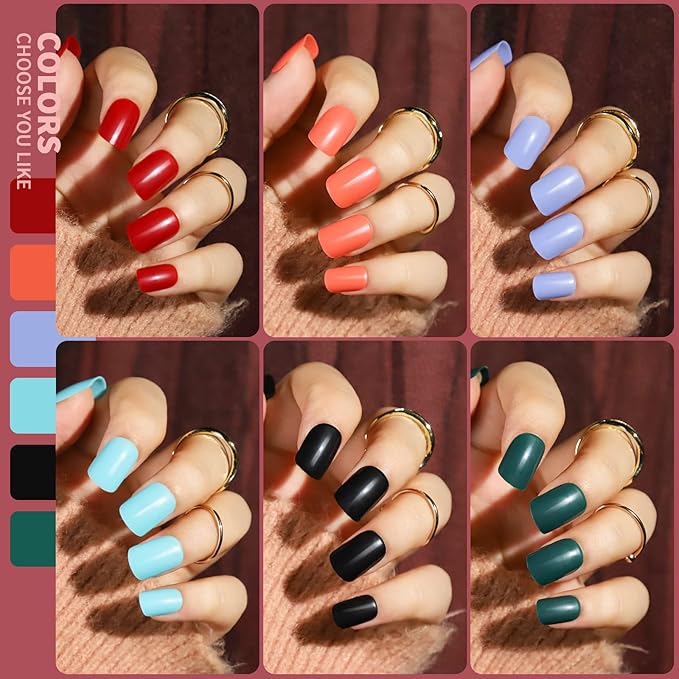 Teenitor Square Press On Nails - 288pcs, 12 Colors, Short, Glue On, False Nails for Wide Nail Bed