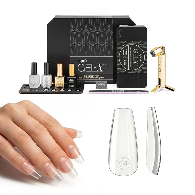 Aprés Gel-X Professional Nail Extension Starter Kit, 14 Sizes 00-9 w/ Half Sizes, Soft Gel-X Tips, HEMA/TPO-Free (Sculpted Coffin Medium)