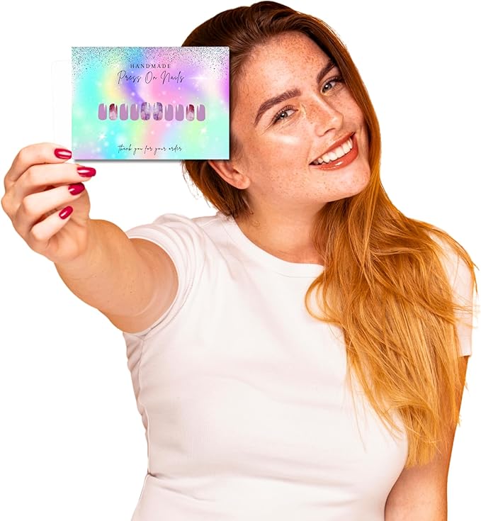 Lashicorn Handmade Press On Nails Display Card | 5x7” 30 pk w/Application Aftercare Instructions - Inserts Add To A Holographic Bags & Can Use With Double Sided Tape