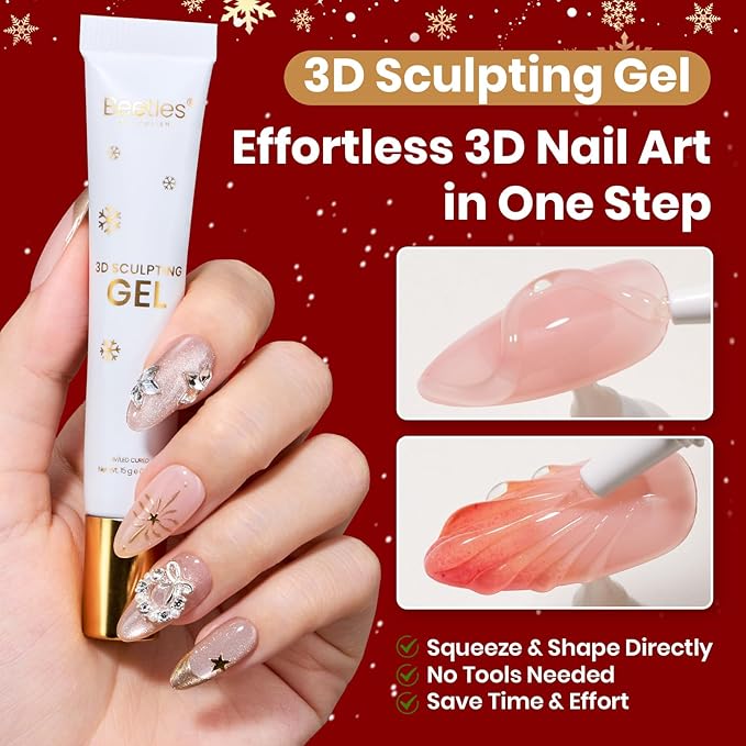 Beetles 3D Gel Nail Art Rhinestones Glue Kit - Nail Decorations Limited with Nail Art Gem Glue &Tool for Crystals Pearls Charms Art DIY Decoration Gift for Women