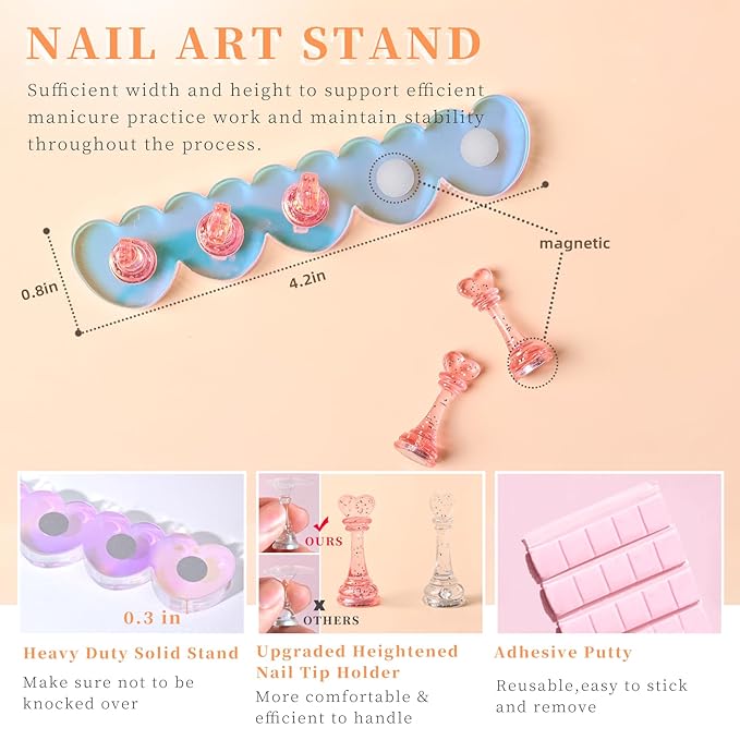 MAYEEN Nail Stand Press On Nails Upgraded Raised Nail Holder For Painting Nails Art Display Stand Practice Aurora Acrylic Fake Nail Holder Tips Home DIY Salon Supplies