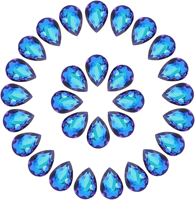 MECCANIXITY 48 Pcs 3D Teardrop Rhinestones Diamond Nail Charm Crystal Pointback K9 Glass Rhinestones Crystal Gems for Jewelry Making, Craft, 10x14mm, Dark Blue