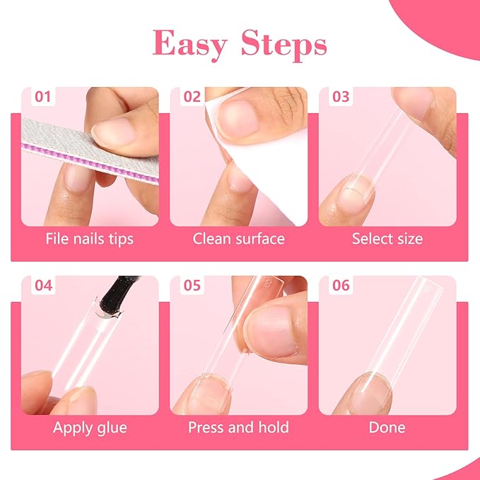 Lionvison Square Nail Tips NO C Curve, XL Clear Nail Tip for Acrylic Nails Professional, Long Nail Tips Straight Flat Pre Shaped Half Cover False Nails French Tips for Nail Salon Home DIY, 12 Sizes