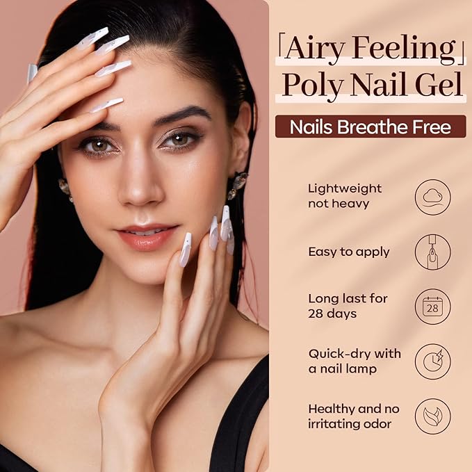 Modelones Poly Nail Gel, 6 Colors Nude Skin Tones Pink Neutral Brown Collection Poly Extension Gel Set Builder Manicure DIY Design Nail Art Home Salon Beauty Gift
