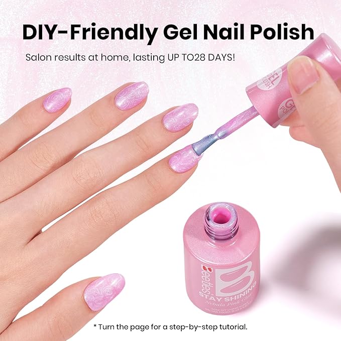 Beetles Pearl Gel Nail Polish - 15ml Stay Shining Nebula Pink Glow Gel Polish Pink Shimmer Blue Sparkle Thread Effect Nail Art Uv Led Home Salon Long-Lasting Soak-Off Nail Gel Gift for Women
