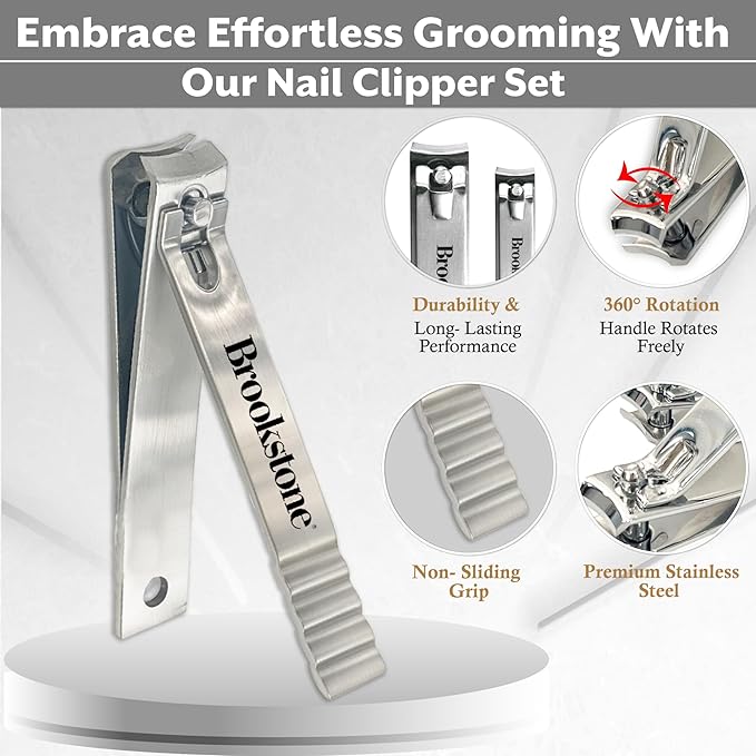 Brookstone Nail Clippers for Men and Women - Premium Stainless Steel Nail Clipper and Nail Cutter, Precision Grooming Set Includes Two Nail Clippers and Case
