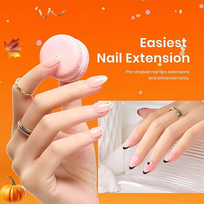 Beetles Gel Nail Kit, Almond Short, 240pcs 12 Sizes Nail Tips, with Nail Glue Mini Lamp, Clear Full Cover Fake Nails Tips, for Acrylic and Clear Press On Nail, Extension Set for Home DIY