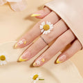VSALON Press on Nails Short Almond - Lemon Yellow French Tip 3D Flower Design Fake Nails Kit, Reusable Valentines Gel Glue on Nails with Glue & Cuticle Oil - 32 PCS Stick on Nails in 16 Sizes