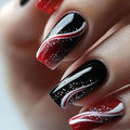MISUD Press on Nails - Long Square Fake Nails with Goth Red Black, Acrylic Gothic Vampire Design 24 pcs