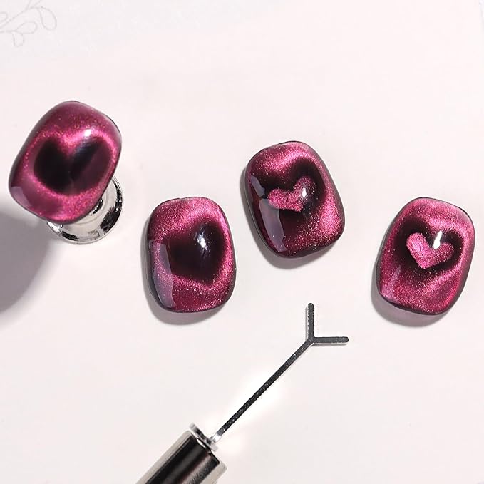 3-in-1 Cat Eye Nail Magnet Tool with Heart Magnet, Double-Ended Cylindrical & Ball Magnets for Cat Eye Gel Polish Glass Bead Nail Effects Manicure Supplies imanes para uñas (Green)