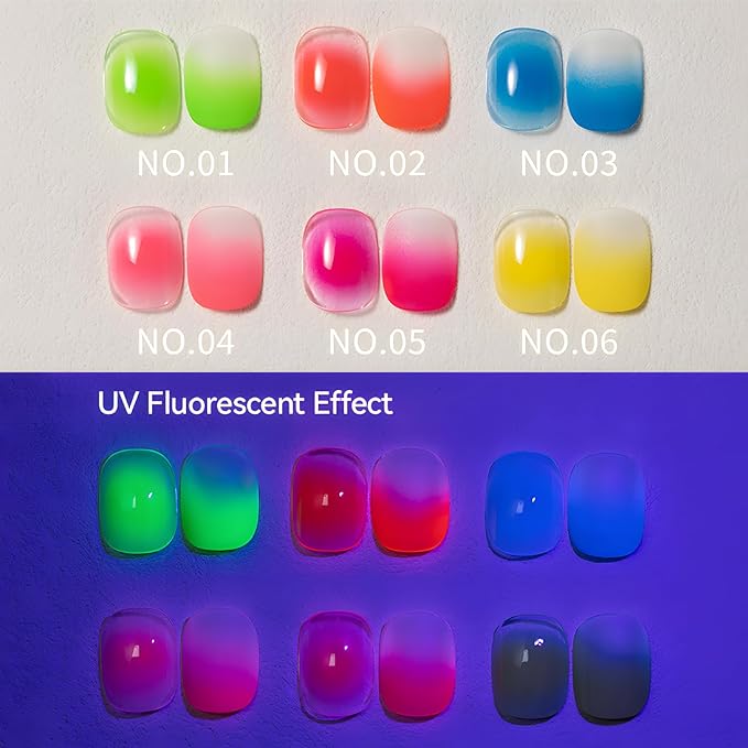 Neon Patting Gel Polish, 6 Color Bright Fluorescent Cushion Gradient Solid Aura Pat Painting Gel Set with Ombre Nail Sponge for DIY Beginner Design Salon Home Soak Off UV, D