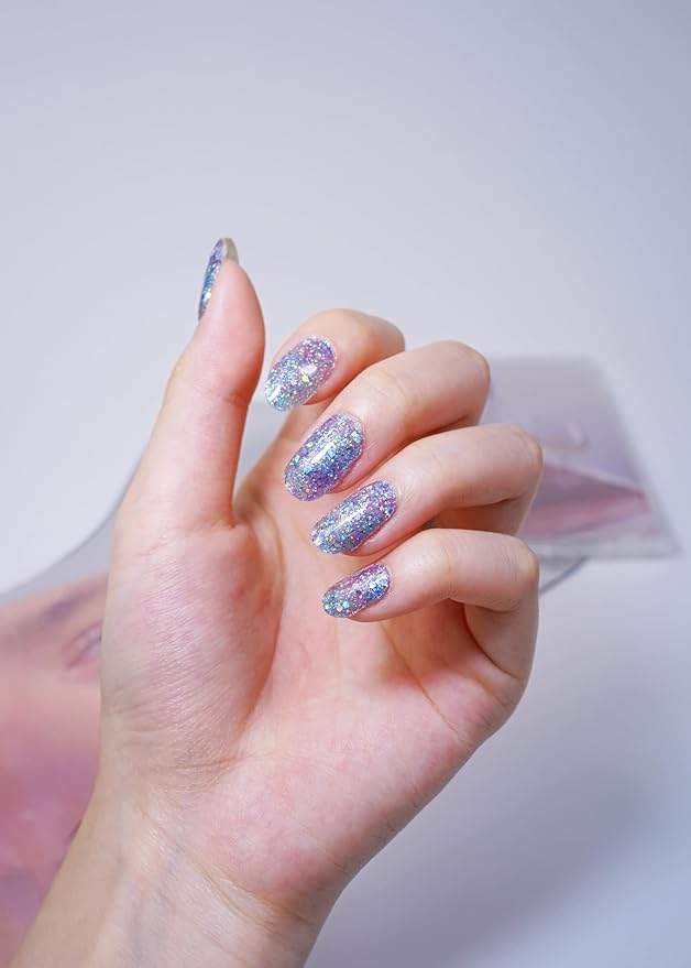 Semi Cured Gel Nail Strips, 20Pcs Long Lasting Salon Quality Wraps, Easy Apply & Remove Gel Nail Stickers with UV Light (Frost Shard Blue)
