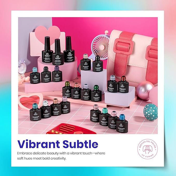 Beetles Gel Nail Polish Set - 23pcs Gel Polish Set Spring Colors, 20 Colors Pink Green Blue Uv Gel Polish with Base Top Coat, All Season Manicure Tools for Beginners Nail Art Home