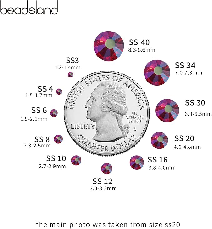 Beadsland 2880pcs Flat Back Crystal Rhinestones Round Gems for Nail Art and Craft Glue Fix,Light Siam AB,SS6,1.9-2.1mm