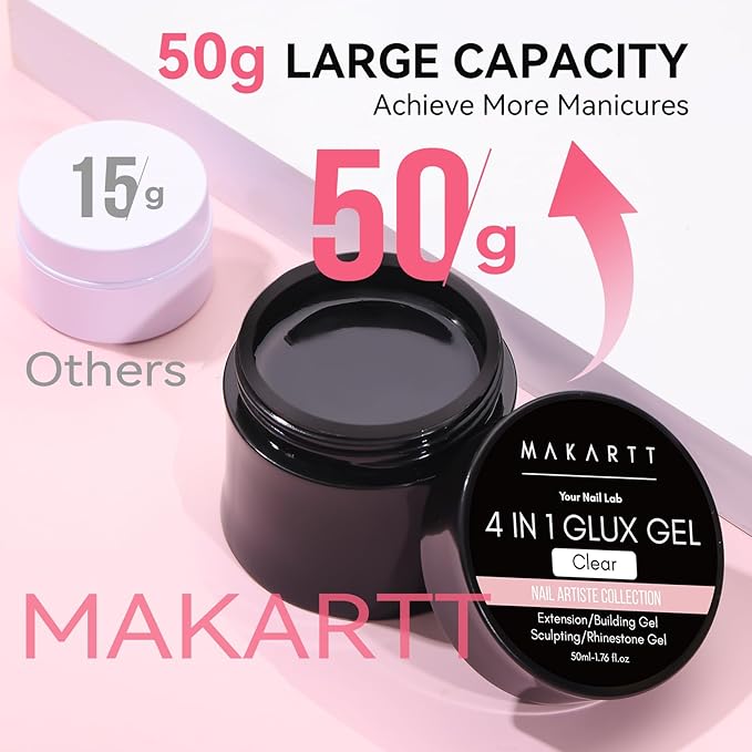 Makartt 3D Gel Nail Art: 50g 3D Nail Gel Clear Non-sticky 3d Sculpting Gels, 4-in-1 Solid Gels Builder for Extension, UV Glue for Acrylic Tips, Rhinestones & 3d Carving for Home Salon DIY