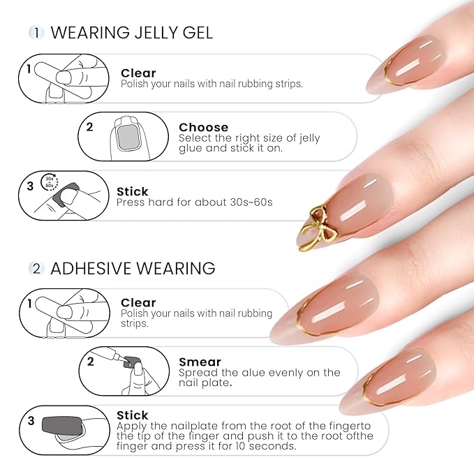 6 Packs (144 Pcs) | Reusable Press on Nails | Stick on Nails 12 Sizes-6 Styles | 3D Bow