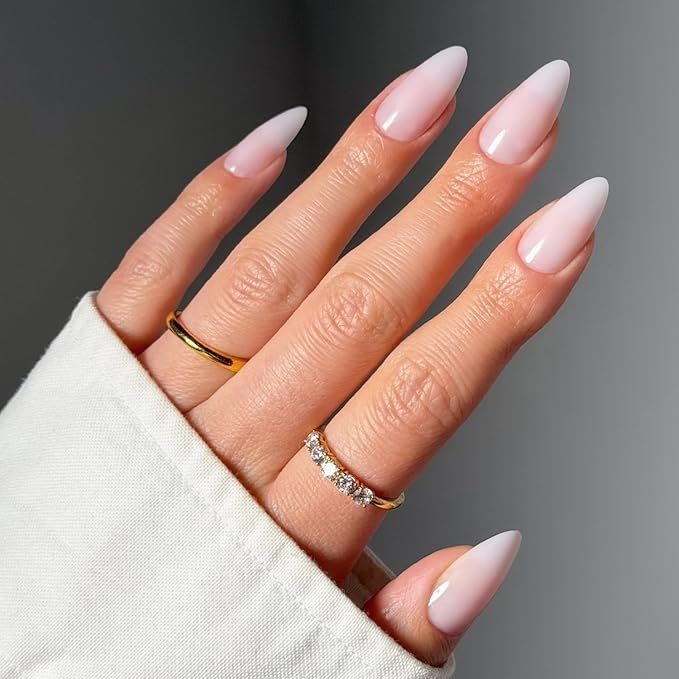 Glamnetic Press On Nails - Blush Blanket | Medium Almond Pink Fake Nails, Salon Quality Milky Nails | 15 Sizes - 30 Nail Kit with Glue