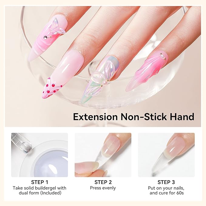 3D Nail Art Gel 2PCS Clear 3D Sculpting Solid Gel Non-Sticky Hand Builder Gels with Dual Form Silicone Pen Hard Gels for Nails Carving Patterns Nail Design Manicure Salon DIY at Home