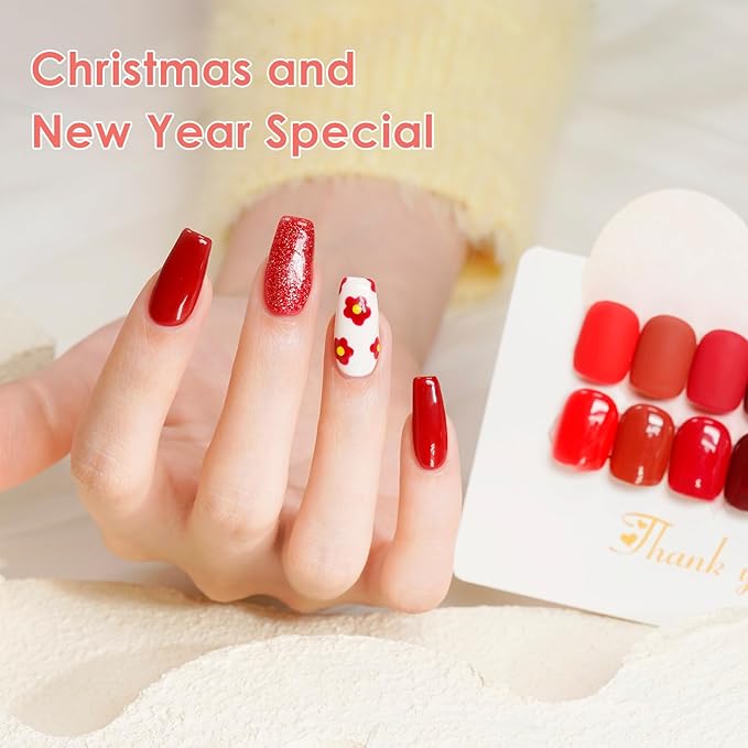 Solid Red series Gel Nail Polish Set, 15ml*6Pcs 0.5 Fl Oz ,Gift LED lights and Nail file, Tpo free Hema free,Gel Polish Kit for Salon Manicure and Nail Art DIY at Home Christmas Newyear