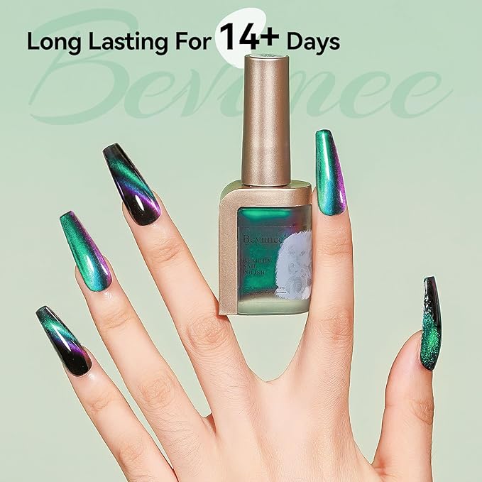Magnetic Nail Polish Quick Dry Cat Eye Nail Polish Non Gel for Fingernail Air Drying Fast Green Nail Lacquer Salon-Quality Manicure Gift For Women Girls