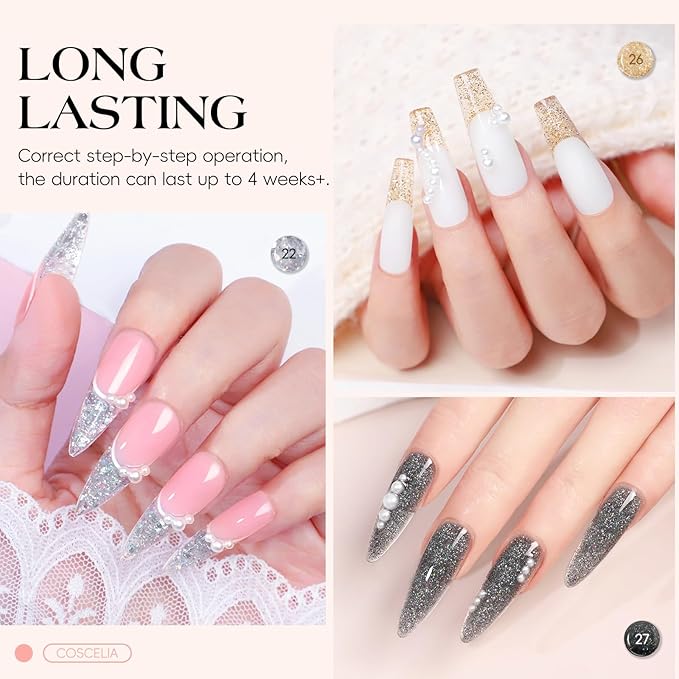 COSCELIA 50PC Poly Nail Gel Kit Starter Kit with Drill and Lamp 15 Colors 16ML Nail Extension Gel for Beginners All Season Nail Decorations Poly Extension Kit Gifts for Women