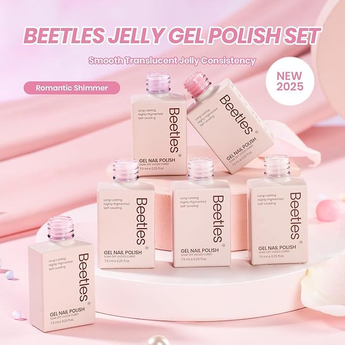 Beetles Pink Glitter Gel Polish Set - 6 Colors Valentine's Day Jelly Gel Polish Kit Shimmer Pink Sheer Translucent Effect Soak off UV Nail Concealer Nail Art Salon Manicure Spring Gift for Women