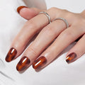 Press on Nails - Findigit Press on Nail Short, Natural Reusable Stick On Nails,Supremely Fit Soft Gel Fake Nail in 16 Sizes - 32 PCS Glue On Nail Kit, Amber