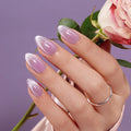 VSALON Press On Nails Short Almond, Light Purple Cat Eye French Tip Fake Nails, Semi-transparent Reusable Stick On False Nails, 32 Pcs in 16 Sizes with UV Glue Nails Kit, Valentines Gift for Women