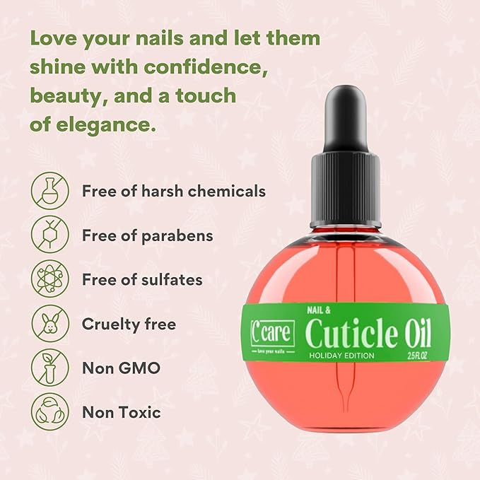 C CARE Holiday Special Cuticle Oil for Nails - Instantly Repairs Miosturizes & Hydrates - Nail Oil Cuticle Softener - 2.5 Oz