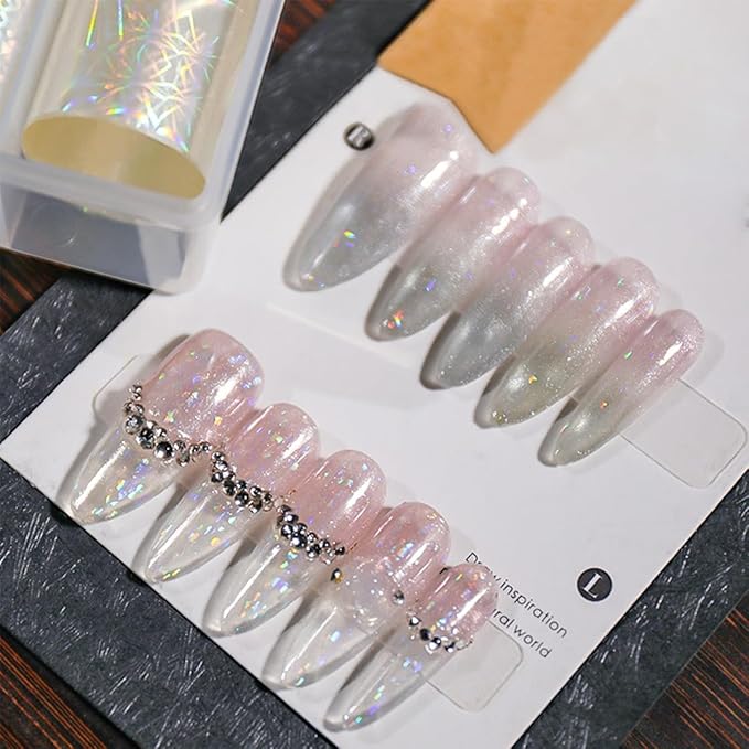 10 Rolls Aurora Nail Foil Transparent Laser Nail Transfer Foils Starry Sky Holographic Glitter Nail Art Foil Stickers for Women DIY Manicure Decoration Accessories