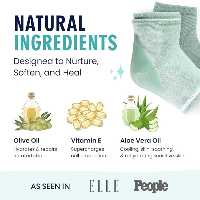 Dr. Frederick's Original Moisturizing Heel Socks for Dry Cracked Heels Treatment - Infused with Olive Oil, Jojoba Oil and Vitamin E - 2 Pairs - Valentines Day Gifts for Her & Him - Green Aloe