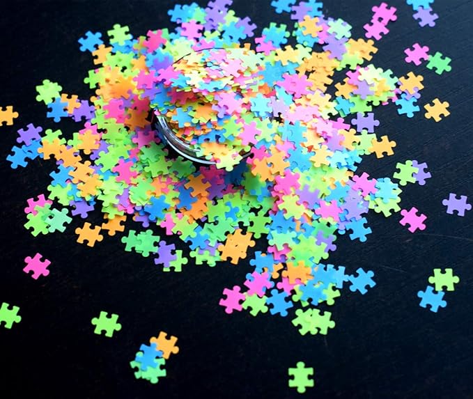 Puzzles Shape Neon Nail Glitter Sequins for DIY Decoration Gel Body Art Fluorescent Flake 50g Jigsaw Sequins Makeup Handwork Tumblers Nail Flakes