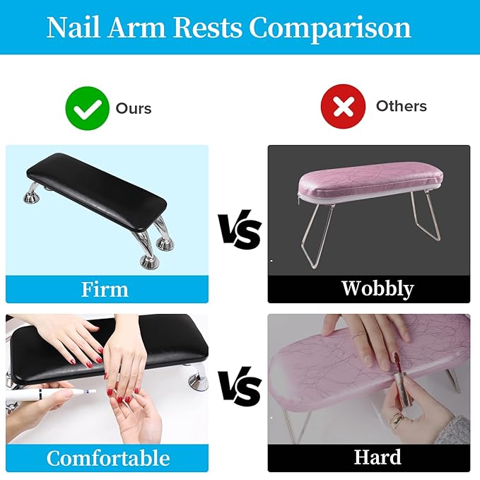 Arm Rest for Nails Tech, Easy Clean Nail Arm Rest, Reduce Back Pain Hand Rest for Nails Tech, Sturdy Support Armrest for Nails Fits UV LED Nail Lamp Underneath, Salon & Home Use(Black)