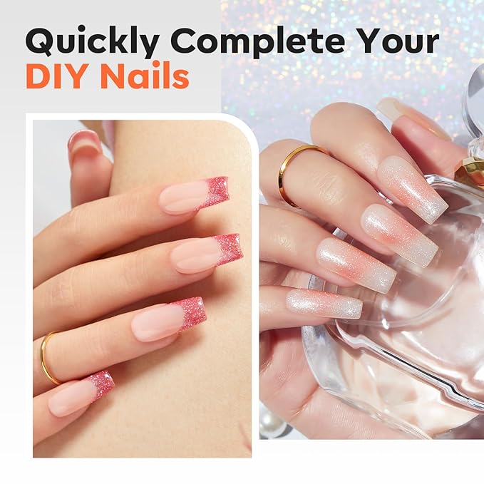 modelones X Nail Gel Kit Square, 15Sizes False Nail Tips Instant Apex Solid Glue & Mini LED Light, Medium Square Pre-Building Thick Acrylic Press on Tips U/V Lamp Extension Kit Women Gift 240Pcs