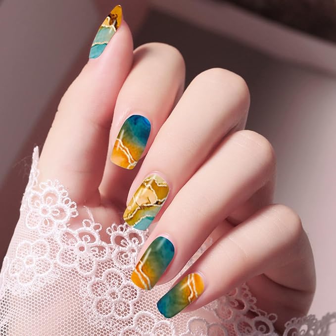 DANNEASY 20 Sheets Color Blending Nail Polish Stickers Full Nail Wraps for Women Marble Fingernails Wrap Self Adhesive Nail Polish Strips Gel Nail Strips with File, Cuticle Stick