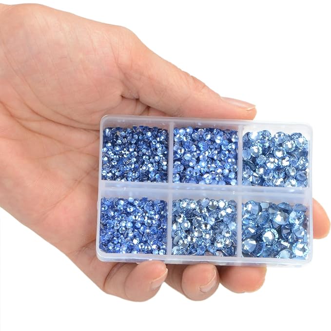 LPBeads 6000 Pieces Lt Sapphire and Peridot Non Hotfix Rhinestones 6 Sizes Round Crystal Glass Flat Back Rhinestones with Tweezers and Picking Pen for Nail Art Crafts Clothes Bags DIY