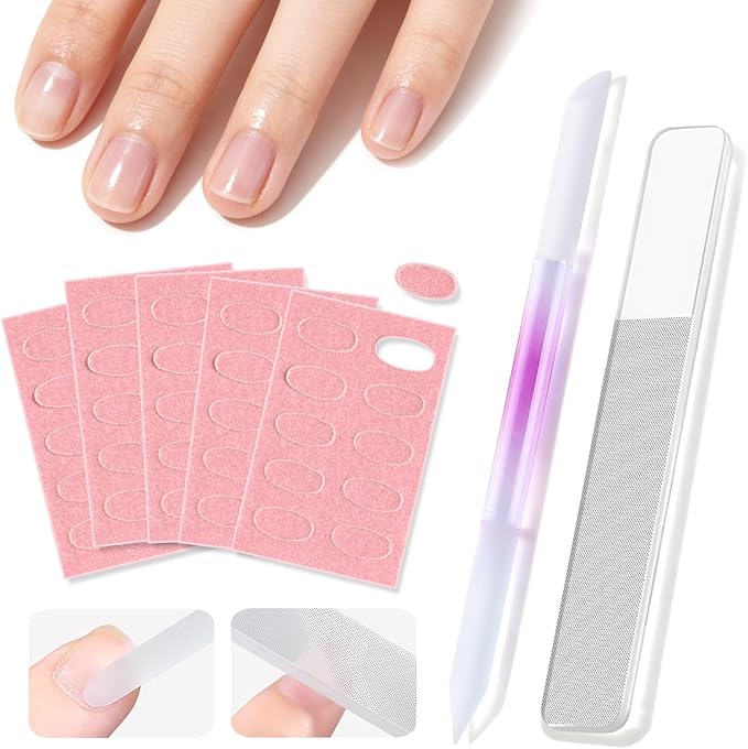 Glass Nail File and Cuticle Pusher Set, Dual-Ended Crystal Cuticle Stick with Sanding Pads, Gentle Prep and Care Tools for Natural Nails, Home Manicure & Pedicure Salon Supplies (#1)