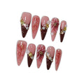 Blush French Tip Press on Nails with 3D Floral Carving, Pearls & Rhinestones, Long Stiletto Glossy Iced Soft Glam Fake Nails, Reusable Elegant False Nails for Women Special Occasion (Size S) ﻿